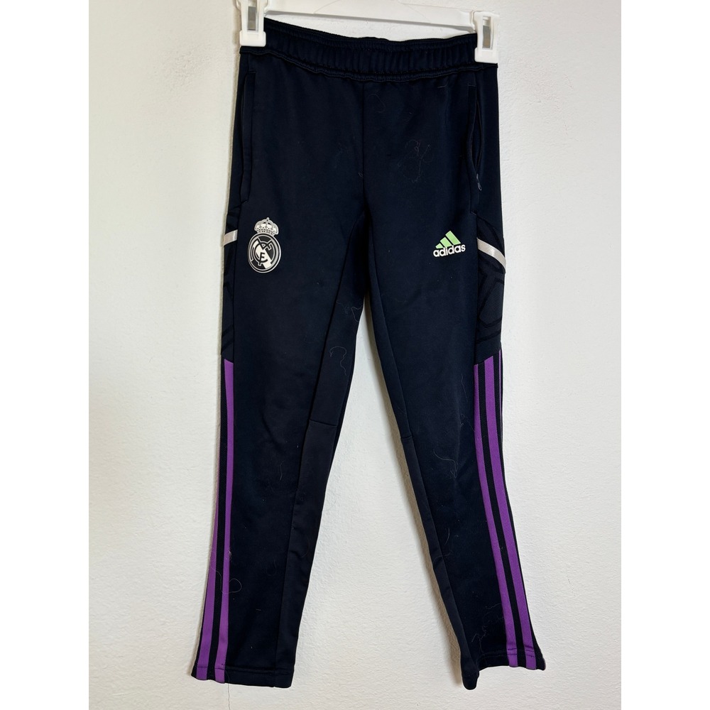 Adidas Real Madrid Youth Training Pants Black Purple Soccer Joggers Size S 9-10Y